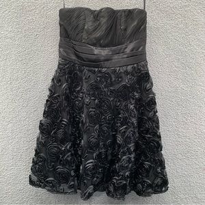 WHBM Black Floral Textured Strapless Dress